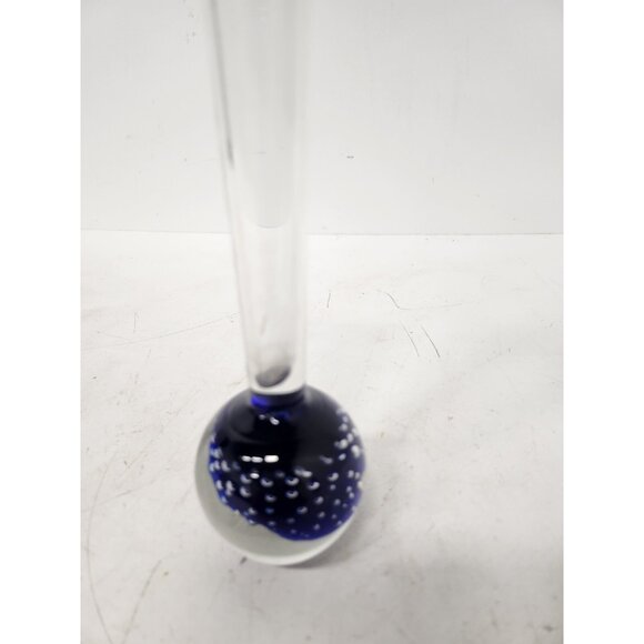 Vintage 1960s Blue Clear Controlled Bubbles Hand Blown Art Glass Bud Vase MCM - Picture 2 of 8